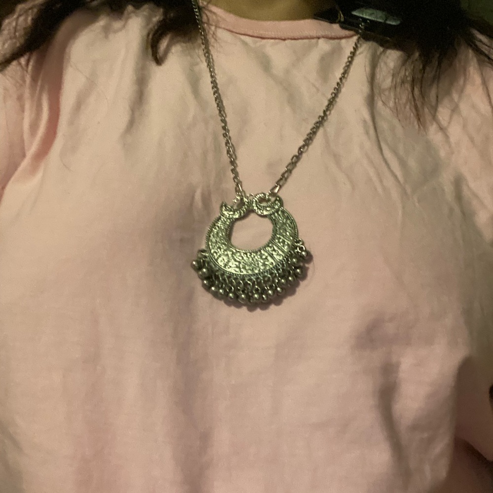 Elegant long chain of handcrafted Indian tribal design jewellery